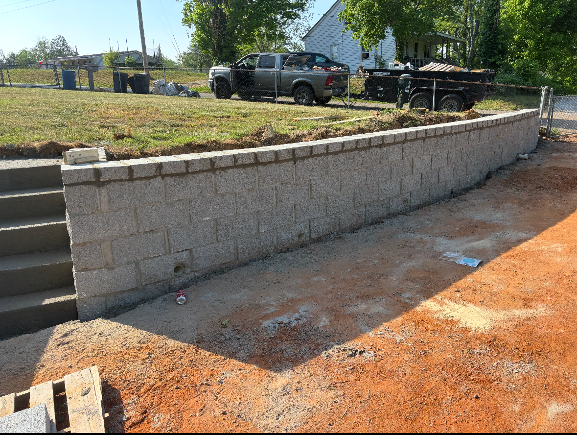 Completed concrete block retaining wall